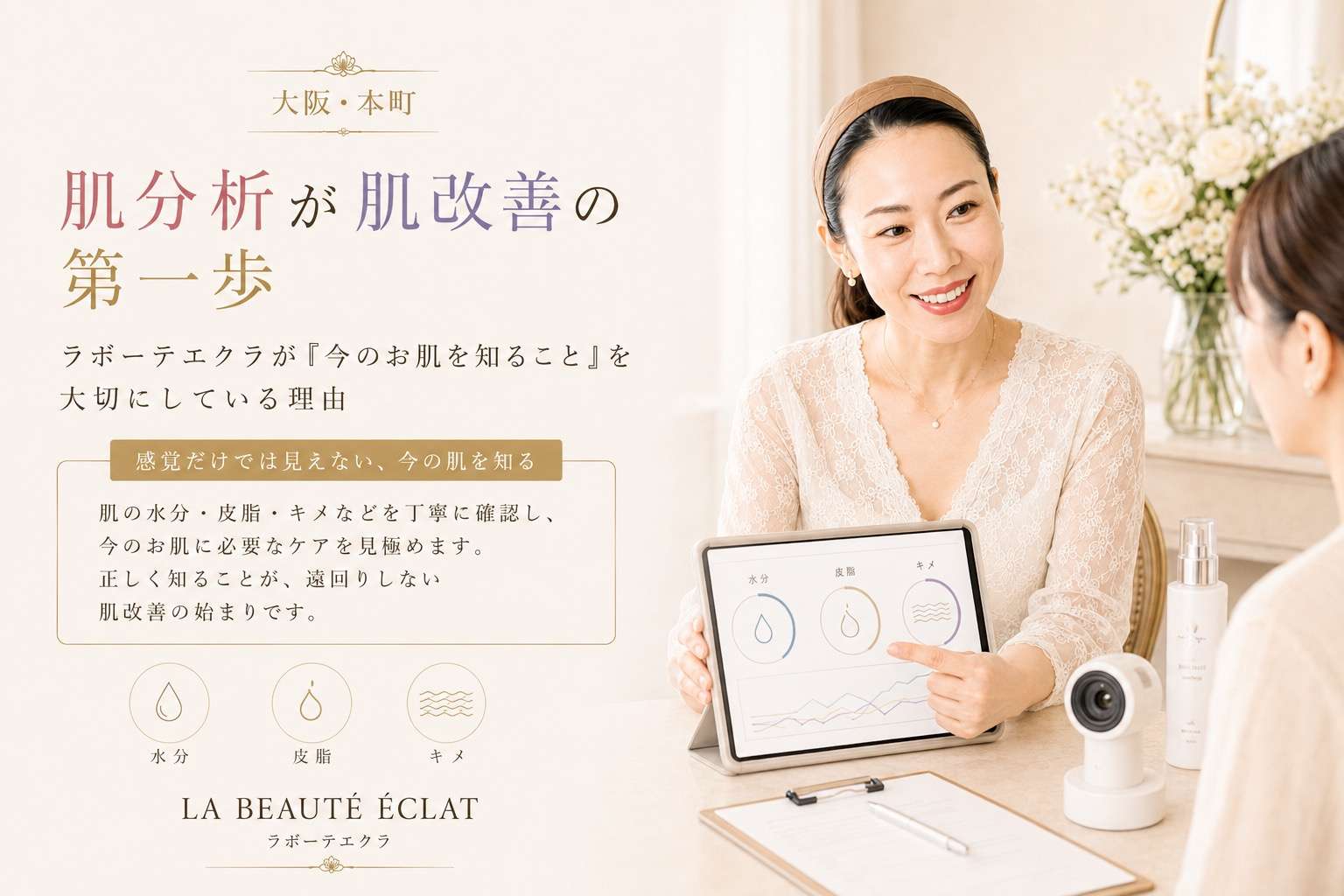 【大阪・本町】肌分析が肌改善の第一歩｜ラボーテエクラが「今のお肌を知ること」を大切にしている理由